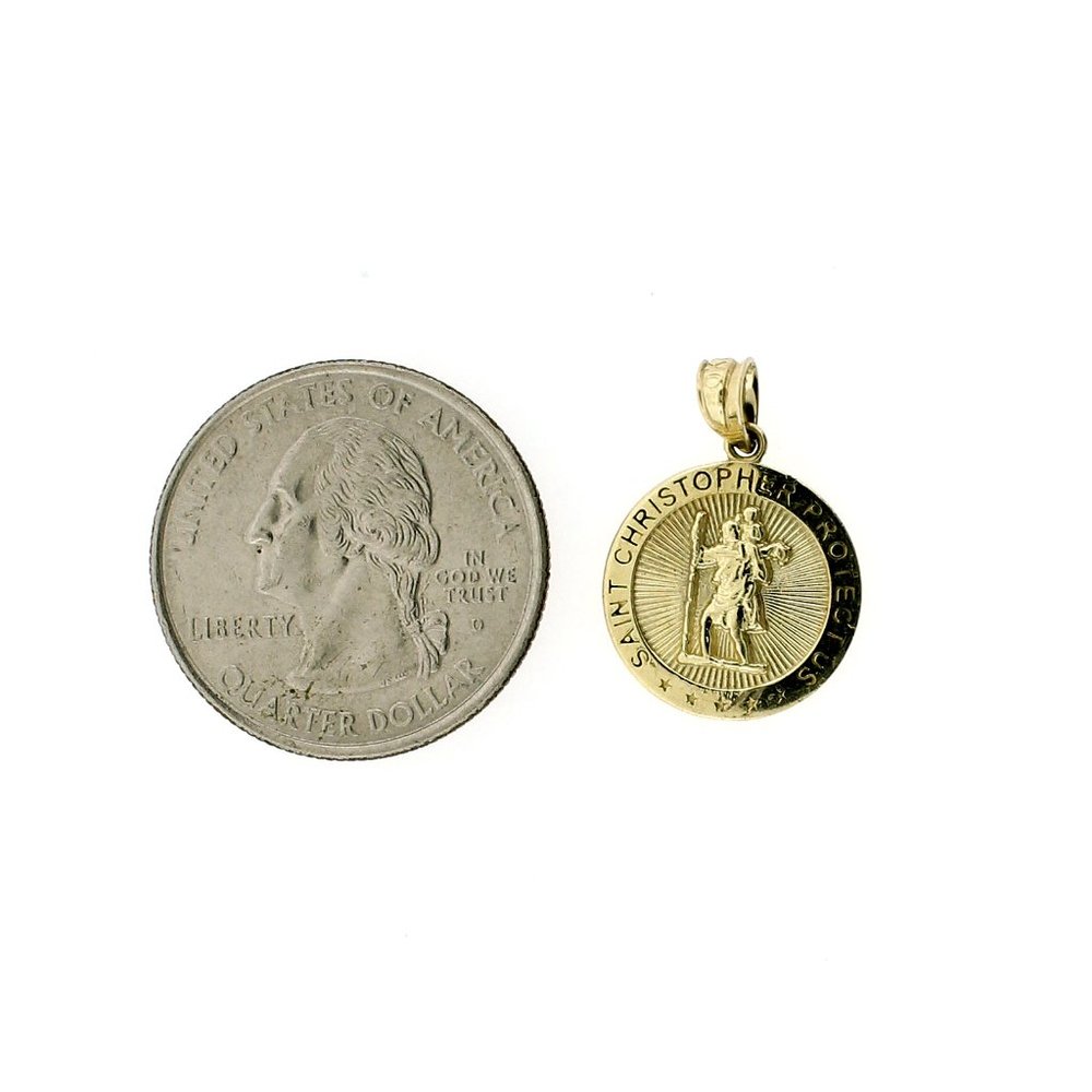 Real 10K Yellow Gold Diamond Cut Saint Christopher Pendant - Picture 5 of 8